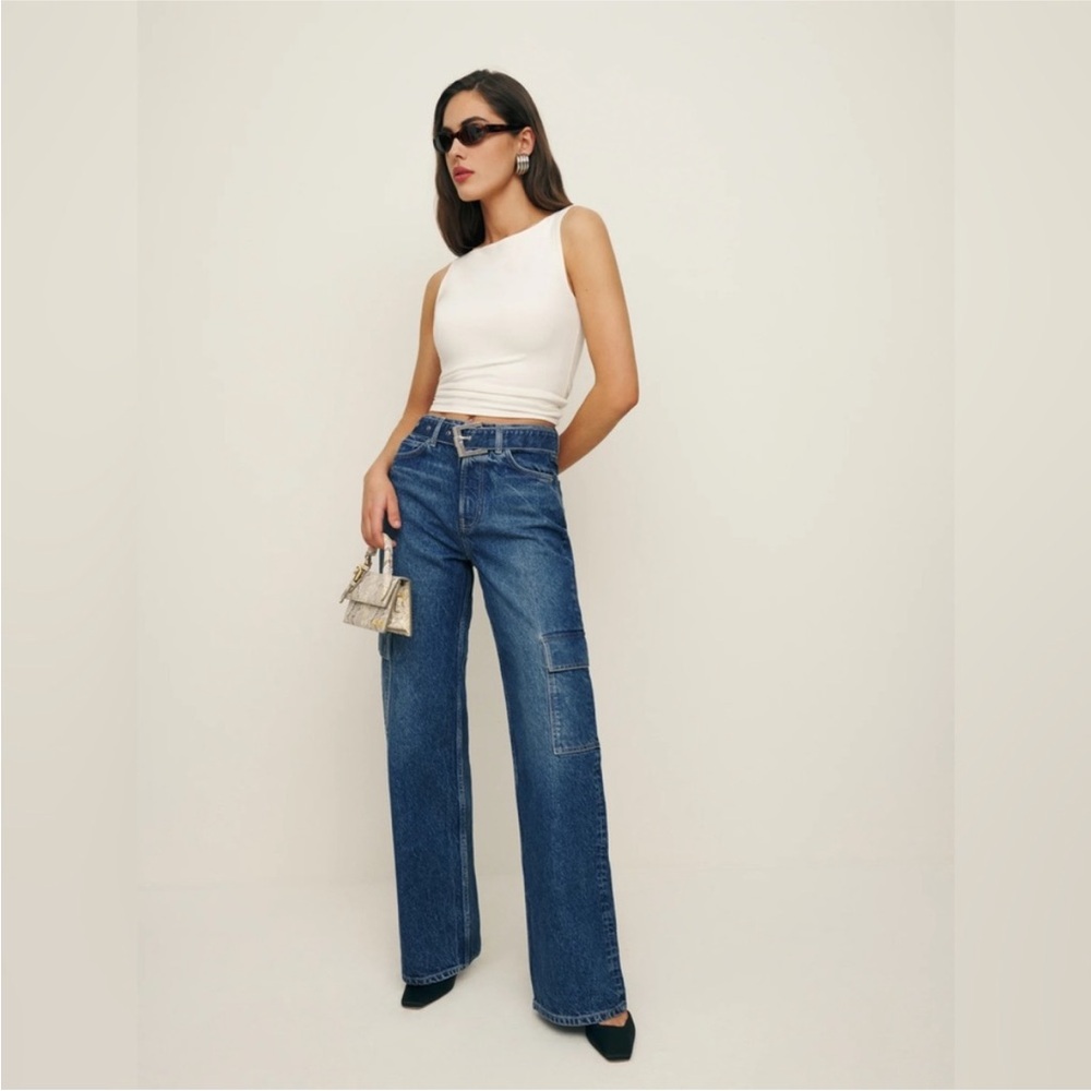 NWT Reformation Cary Belted Cargo High Rise Slouchy Wide Leg Jeans Size 26